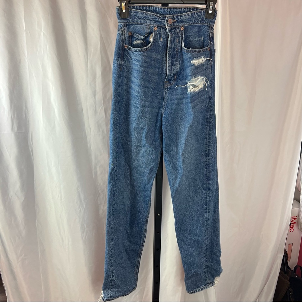 American Eagle Outfitters Fold Over Waist Straight Leg Jeans, size 00 Short